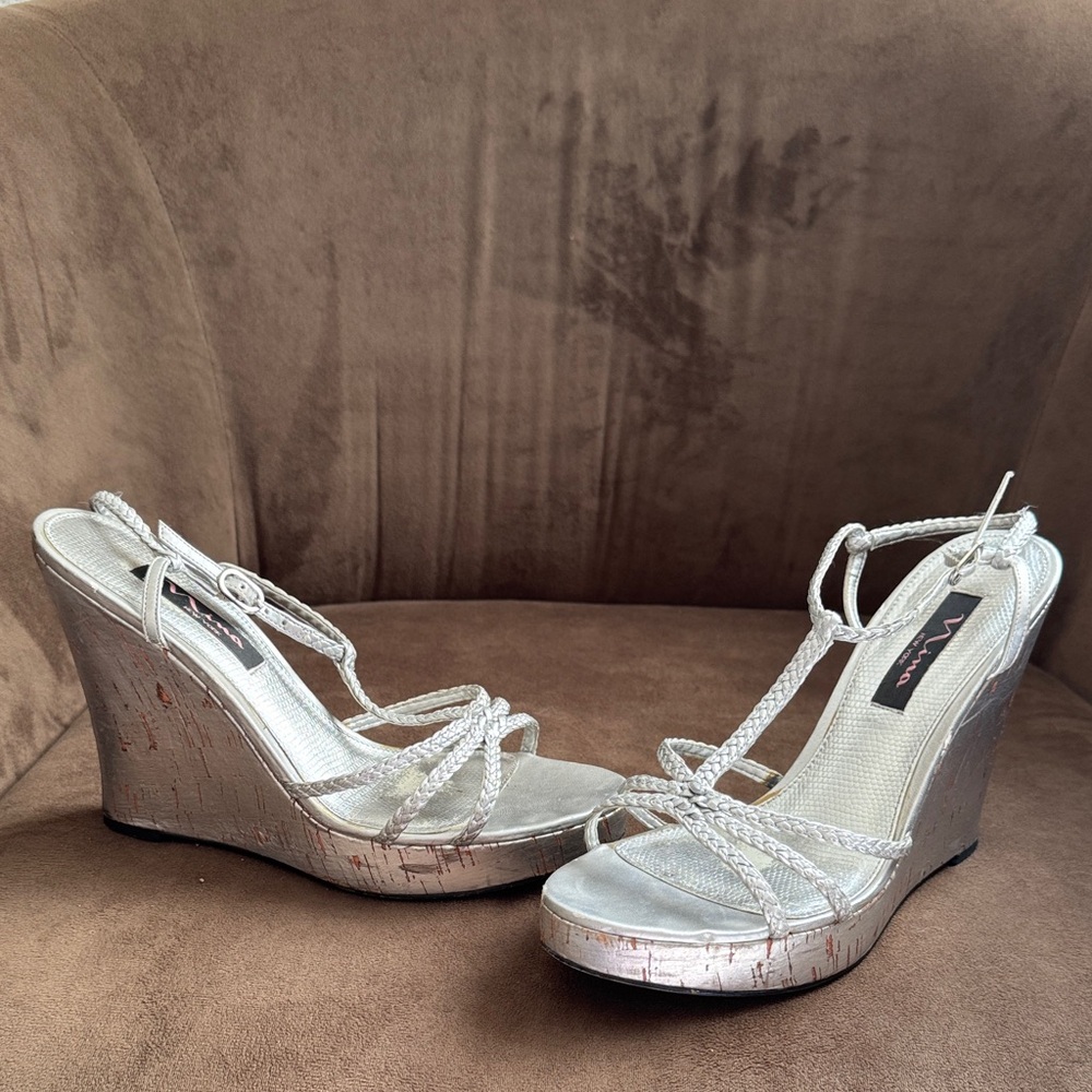 Nina Metallic Silver Wedge Sandals